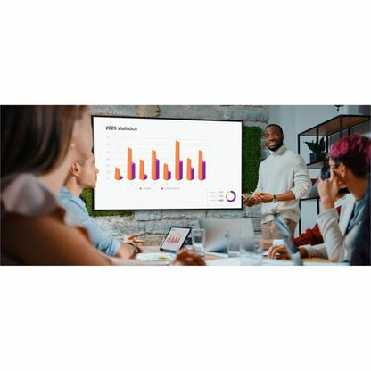Écran plat professionnel 4K UHD 98 pouces. Support multimédia intégré.
