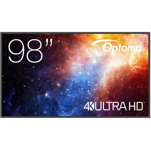 Écran plat professionnel 4K UHD 98 pouces. Support multimédia intégré.