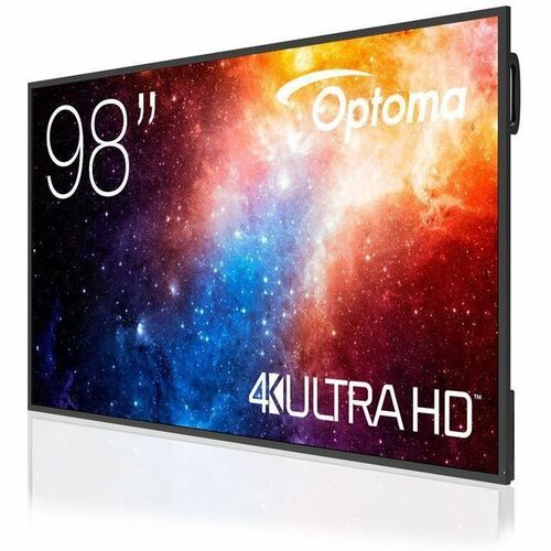 Écran plat professionnel 4K UHD 98 pouces. Support multimédia intégré.