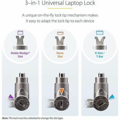 StarTech.com Candado universal para portátil (paquete de 25), 2 m, con llave igual, cable de seguridad