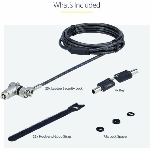 StarTech.com Candado universal para portátil (paquete de 25), 2 m, con llave igual, cable de seguridad