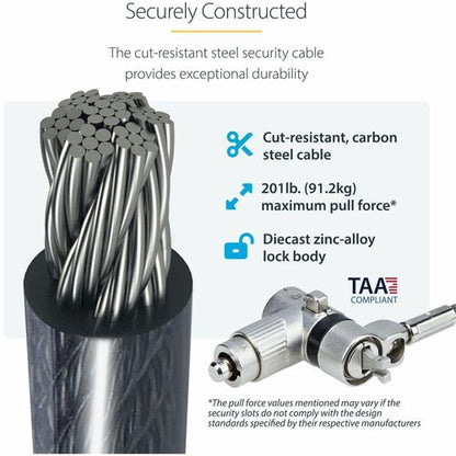 StarTech.com Candado universal para portátil (paquete de 25), 2 m, con llave igual, cable de seguridad