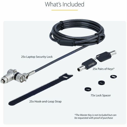 StarTech.com Candado universal para portátil (25 unidades, 2 m), cable con llave maestra, color negro