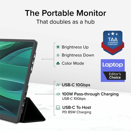 Plugable USB C Portable Monitor 15.6 Inch, 100W Pass