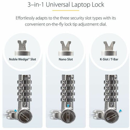 StarTech.com Universal Laptop Cable Lock 6.6ft, Serialized Combo Security Cable