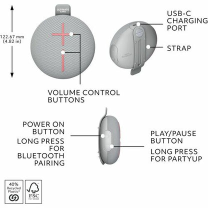Logitech UE Mini Roll Portable Speaker System - Gr