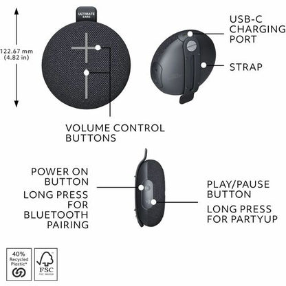 Logitech UE Mini Roll Portable Speaker System - Bl