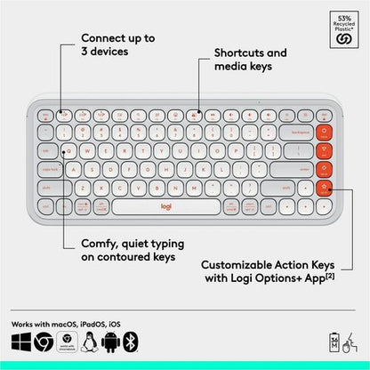 CLAVIER LOGITECH POP ICON KEYS BLANC CASSÉ-ORANGE MULTI 4