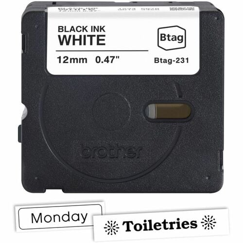Brother P-touch BTAG-231 Black on White Label Tape - 15/32\" (12 mm) Width x 13