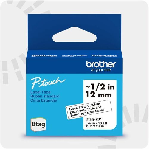 Brother P-touch BTAG-231 Black on White Label Tape - 15/32\" (12 mm) Width x 13