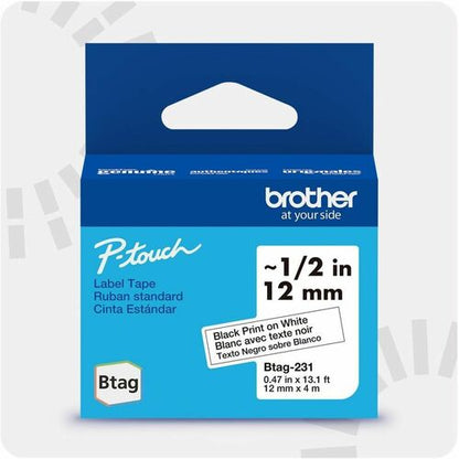 Brother P-touch BTAG-231 Black on White Label Tape - 15/32\" (12 mm) Width x 13