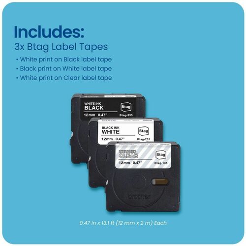 Cinta de etiquetas Brother P-touch - 15/32" (12 mm) de ancho x 13 1/8 f