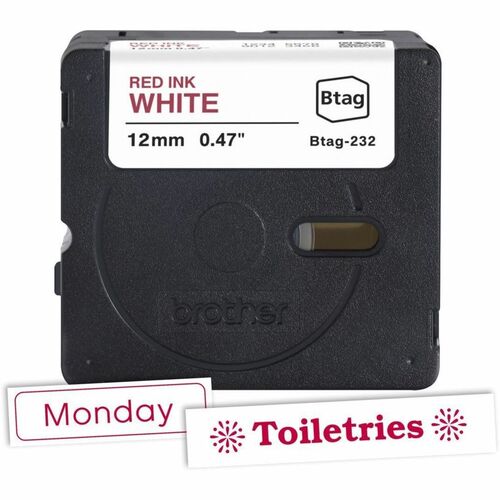 Cinta de etiquetas Brother P-touch BTAG-232 roja sobre blanca - 15/32\" (12 mm) de ancho x 13 1/