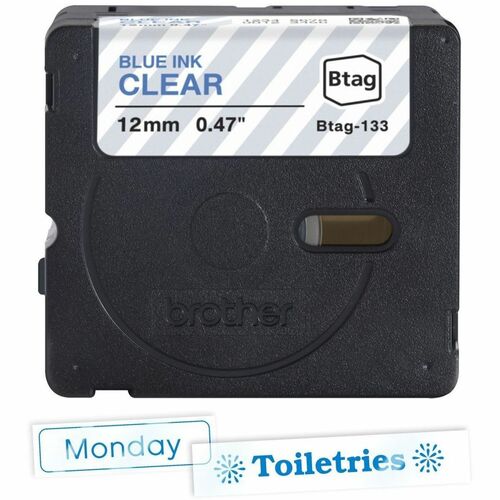 Cinta de etiquetas azul sobre transparente Brother P-touch BTAG-133 - 15/32\" (12 mm) de ancho x 13 1