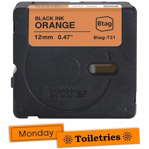 Ruban d'étiquettes noir sur orange Brother P-touch BTAG-T31 - 15/32" (12 mm) de largeur x 13