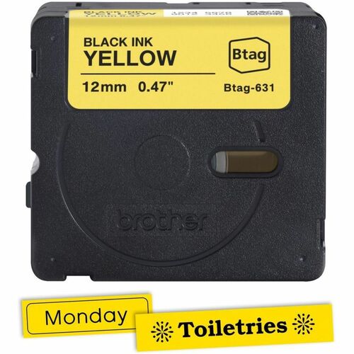 Cinta de etiquetas Brother P-touch BTAG-631 negra sobre amarilla - 15/32" (12 mm) de ancho x 13