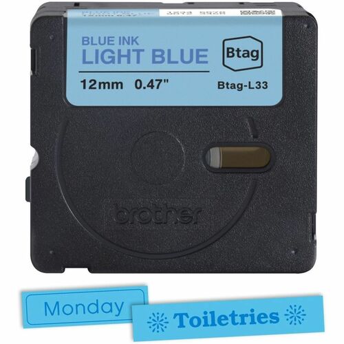 Ruban d'étiquettes bleu sur bleu clair Brother P-touch BTAG-L33 - Largeur 15/32" (12 mm) x