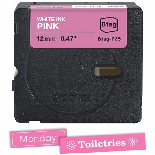 Ruban d'étiquettes blanc sur rose Brother P-touch BTAG-P35 - 15/32" (12 mm) de largeur x 13 1