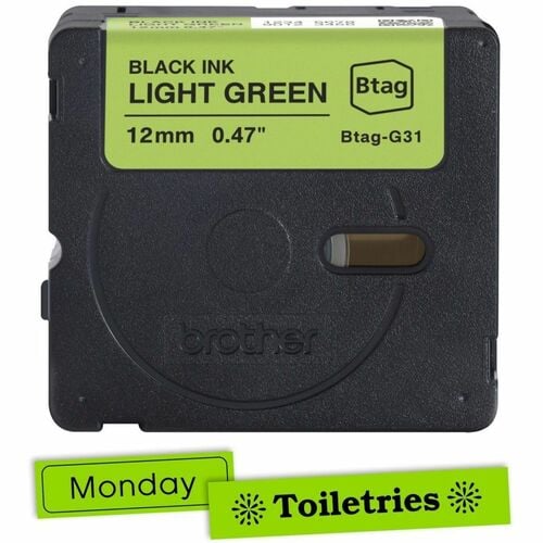 Ruban d'étiquettes noir sur vert clair Brother P-touch BTAG-G31 - Largeur 12 mm