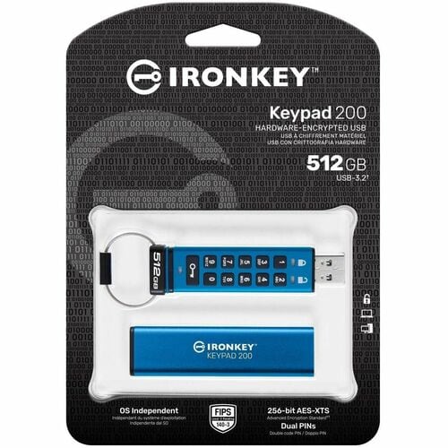 512GB IRONKEY KEYPAD 200 FIPS 140-3 LVL 3 PENDING AES-256