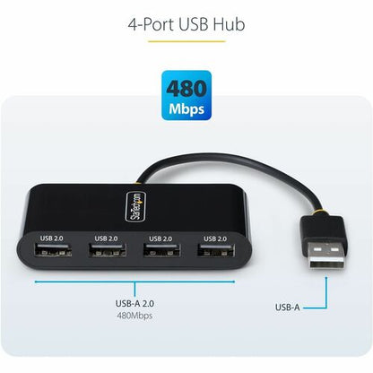 StarTech.com 4-Port USB 2.0 Hub, USB Bus Powered, Small Travel Mini USB Hub, Multi
