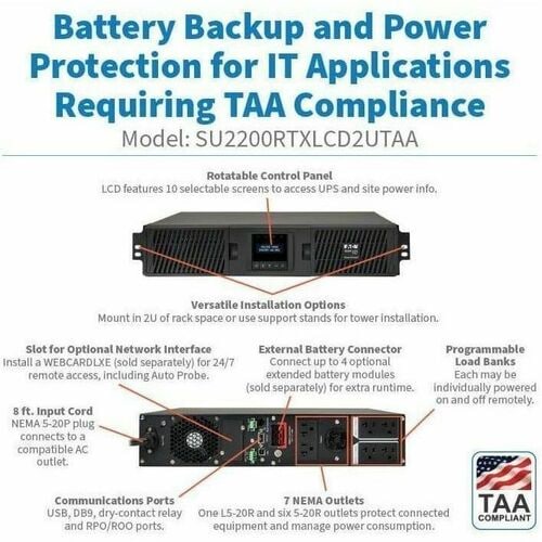 Tripp Lite by Eaton SmartOnline SU2200RTXLCD2UTAA 2000VA Rack/tower UP