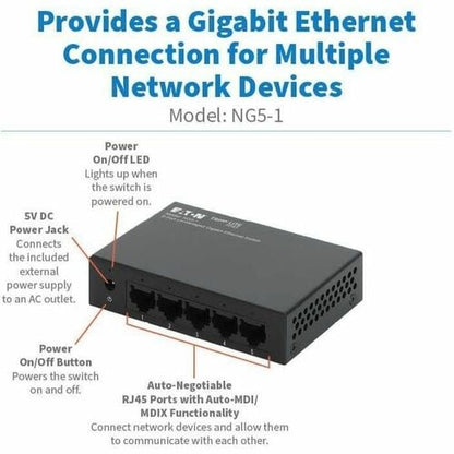 5PORT 10/100/1000MBPS DESKTOP GB ETHERNET UNMANAGED SWITCH