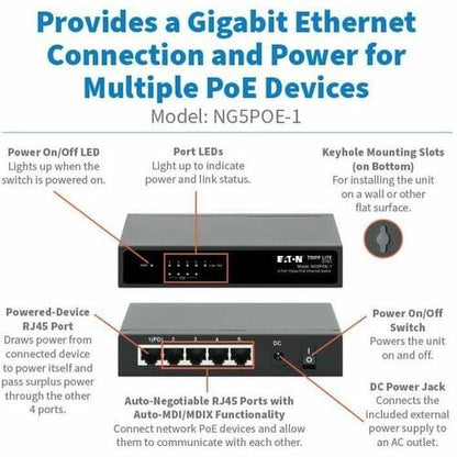 Escritorio de 5 puertos con alimentación PoE de 10/100/1000 MBPS y GB Ethernet
