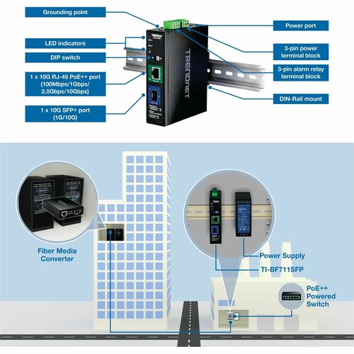 Convertidor de medios SFP+ 10G industrial TRENDnet - Red (RJ
