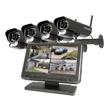 Sistema de seguridad enchufable Defender PhoenixM2 sin Wi-Fi con 4 cámaras y monitor LCD de 7 pulgadas (PHOENXIM24C)