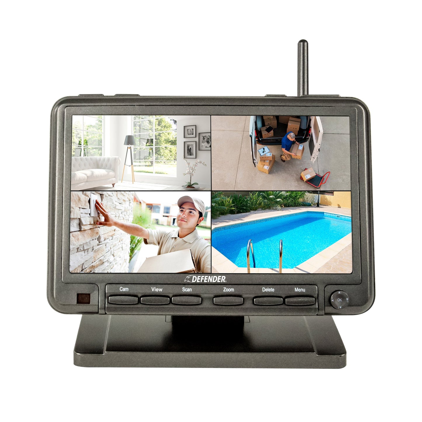 Sistema de seguridad enchufable Defender PhoenixM2 sin Wi-Fi con 4 cámaras y monitor LCD de 7 pulgadas (PHOENXIM24C)
