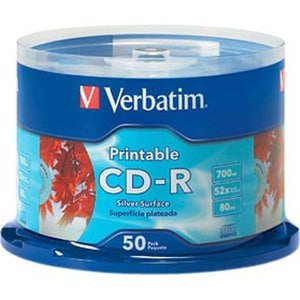 CD-R Verbatim 700 Mo 52X Argent Jet d'encre Imprimable - Paquet de 50