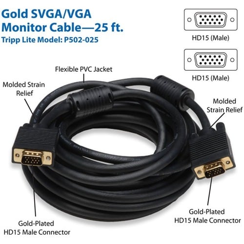 Tripp Lite 25ft SVGA / VGA Coax Monitor Cable with RGB High Resolution HD15 M/M 25' - HD-1