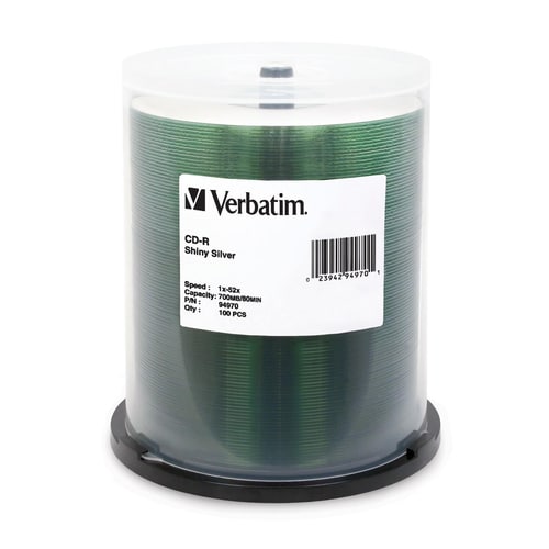 Verbatim CD-R 700MB 52X Shiny Silver Silk Screen Printable -