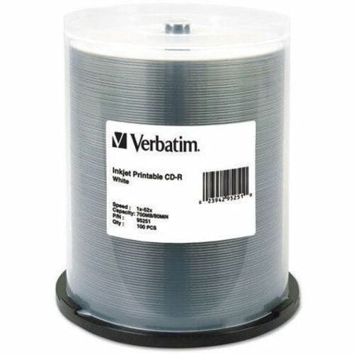Verbatim CD-R 700MB 52X White Inkjet Printable - 100pk Spind