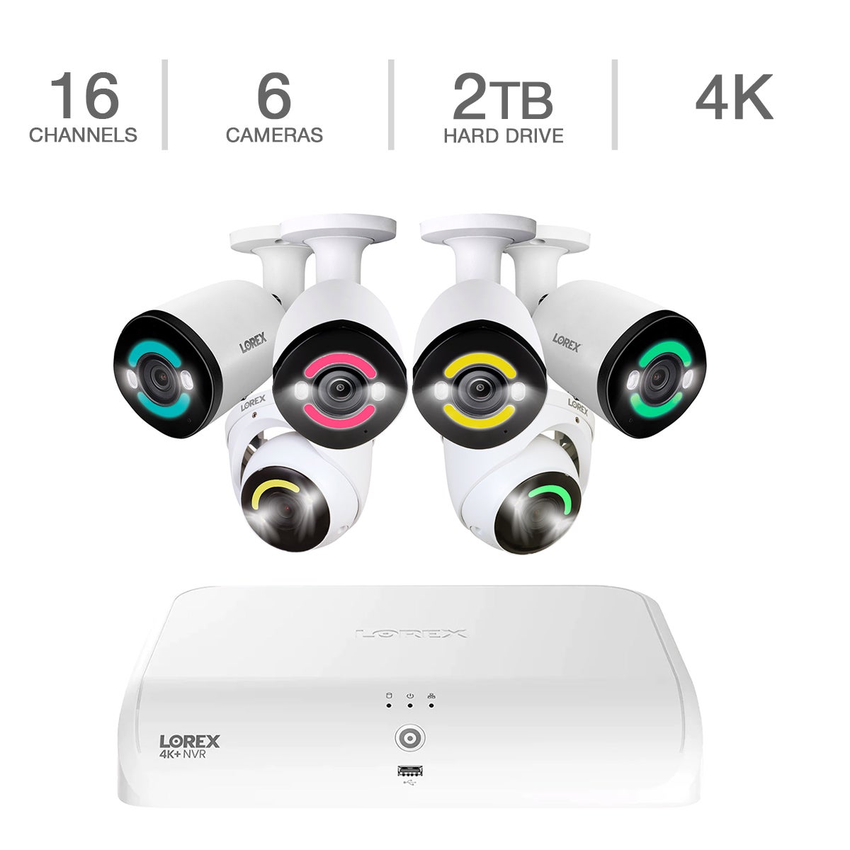 Lorex Fusion 4K+ 16-Channel 2TB Wired NVR System with 4 Bullet and 2 Dome IP Cameras (TN91029A4D2-E)