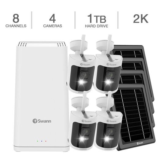 Swann AllSecure650 8-Channel 4-Cam 2K Wireless Security Kit with Battery Backup and Remote Solar Panels (SONVK-650KH4S4-US)