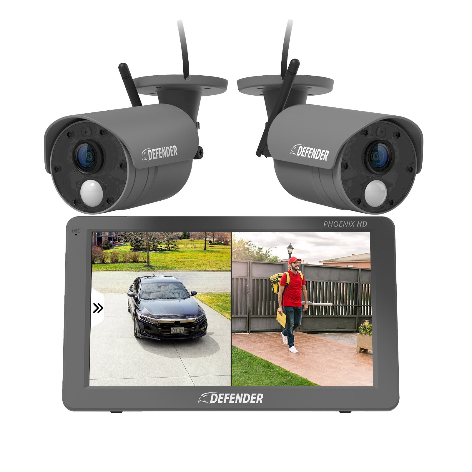 Defender PHOENIXHD Non-WiFi, Plug-in Power Security System with 2 Cameras & 10.1” HD Monitor (DPHD2C-64)