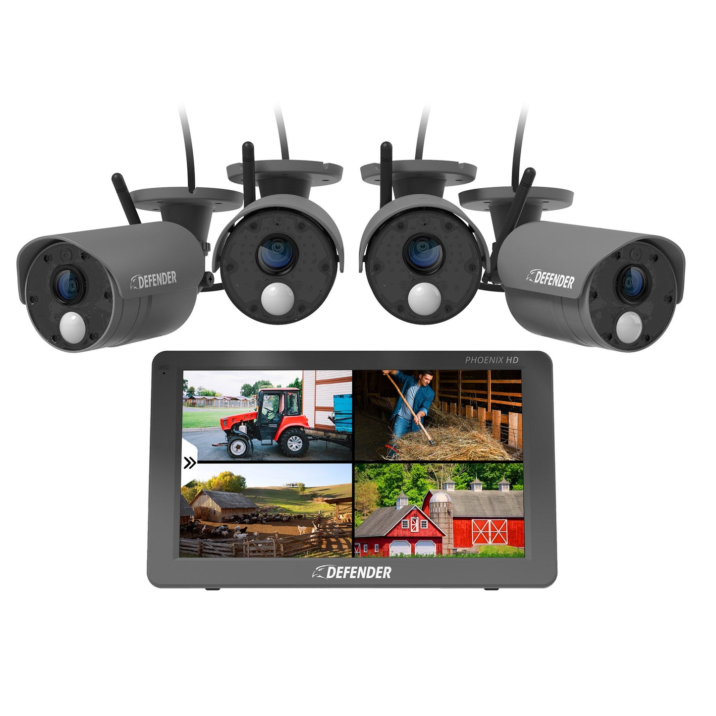 Defender PHOENIXHD Non-WiFi, Plug-in Power Security System with 4 Cameras & 10.1” HD Monitor (DPHD4C-64)