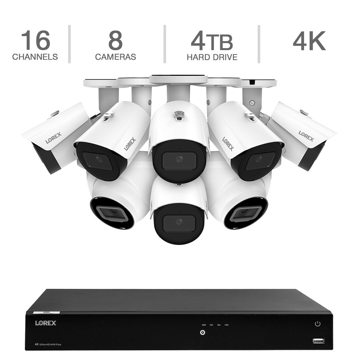Lorex 4K 16-Channel 4TB NVR System with 6 Bullet Cameras and 2 Dome Cameras (TN86464-8CA6-8CD2)