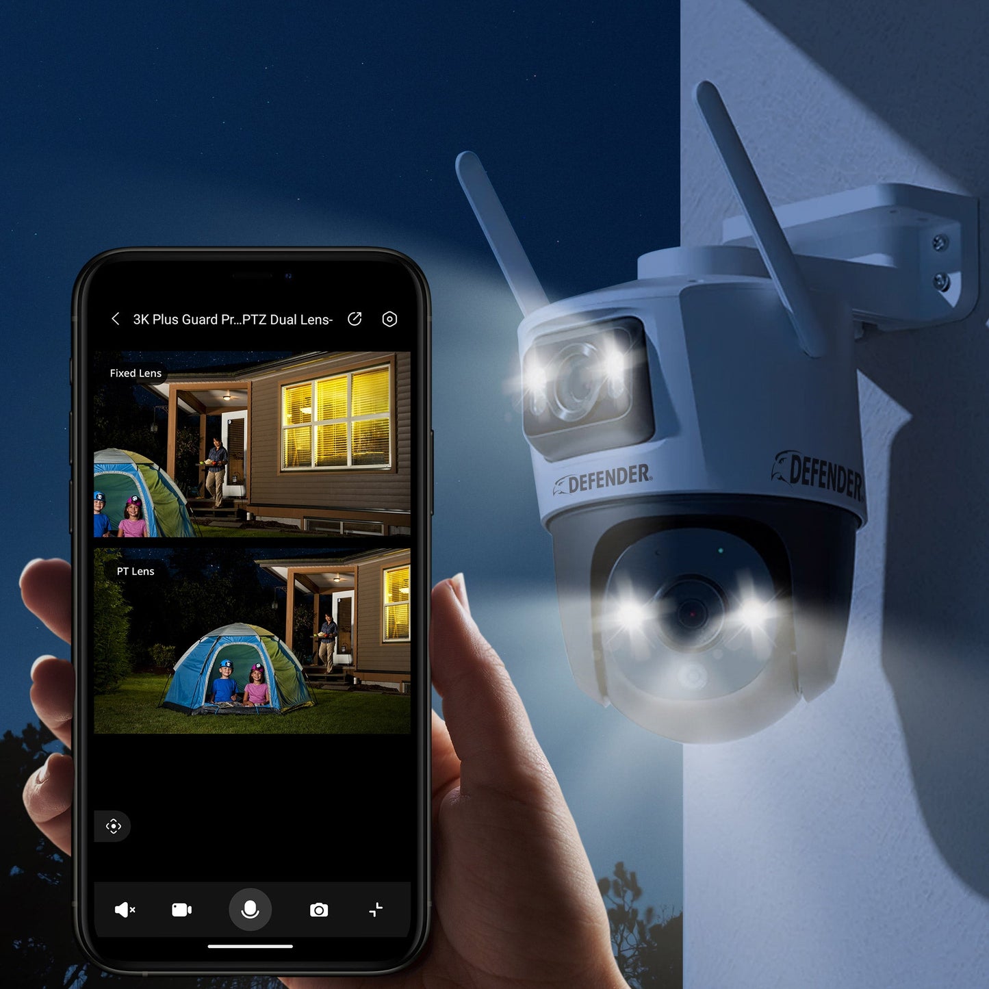 Defender AI POWERED Guard Pro 3K PLUS Dual Lens PTZ Wi-Fi Plug-in Security Cameras, 2 Pack (IP10MDCB2-64)