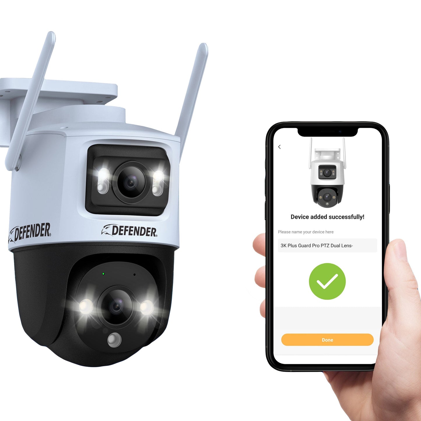 Defender AI POWERED Guard Pro 3K PLUS Dual Lens PTZ Wi-Fi Plug-in Security Cameras, 2 Pack (IP10MDCB2-64)