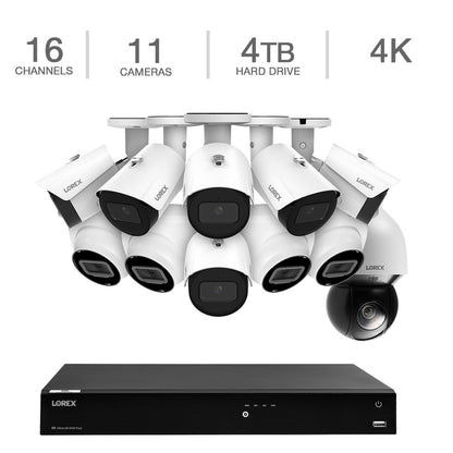Système NVR Lorex 4K 16 canaux 4 To avec 6 caméras Bullet, 4 caméras dôme et une caméra panoramique/inclinaison/zoom (TN86464-A6C4P1)