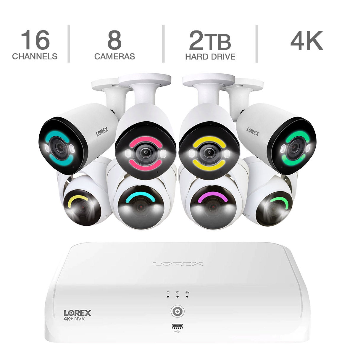 Système NVR filaire Lorex 4K+ Fusion 16 canaux avec 4 caméras IP Bullet et 4 caméras IP dôme (TN91062-A4D4)