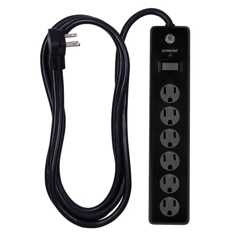 GE Surge Protected Power Bar with 10 Foot Cord, Black (37442)