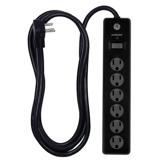 GE Surge Protected Power Bar with 10 Foot Cord, Black (37442)