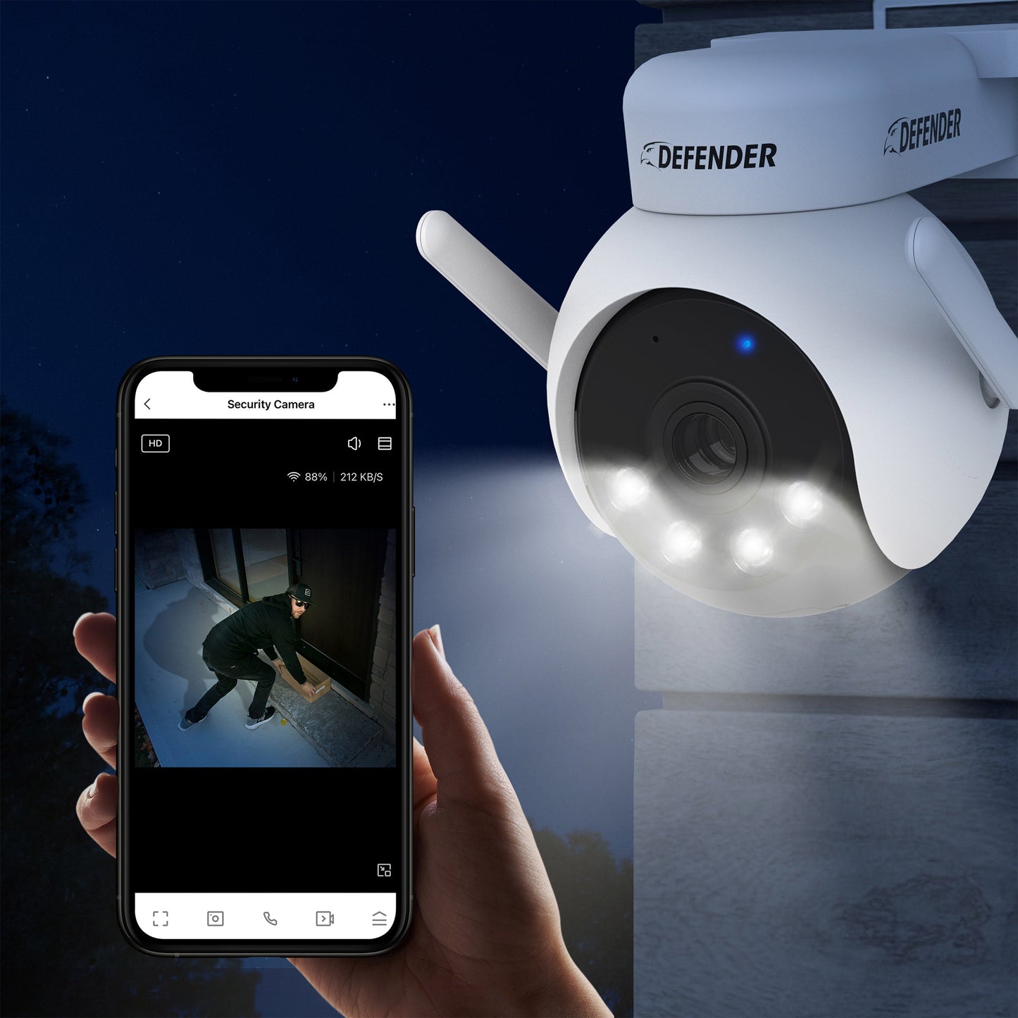 Defender AI POWERED 4K Everwatch PTZ 360 Degree Wi-Fi Outdoor Plug-in Power Security Camera, 2-pack (IP4KACB2PTZ)