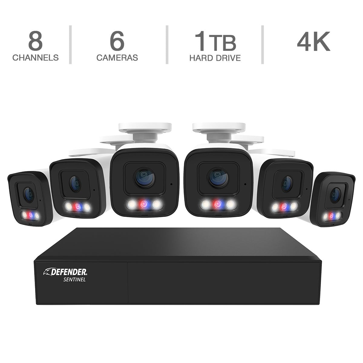 Defender AI POWERED Sentinel 4K Ultra HD Wired 8 Channel PoE NVR Security System with 6 Metal Cameras with 1 TB HDD (NS8B6A-1T)