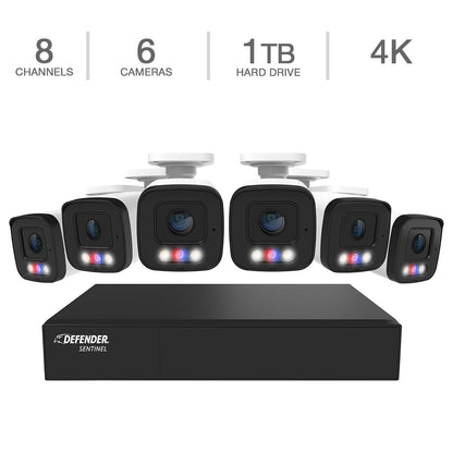 Defender AI POWERED Sentinel 4K Ultra HD Wired 8 Channel PoE NVR Security System with 6 Metal Cameras with 1 TB HDD (NS8B6A-1T)