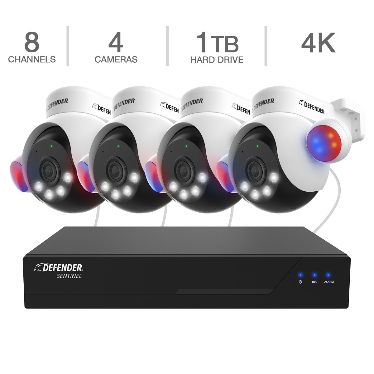 Defender AI POWERED Sentinel 4K Wired 8 Channel NVR Security System with 4 PTZ Cameras (NS8B4PTZ-1T)